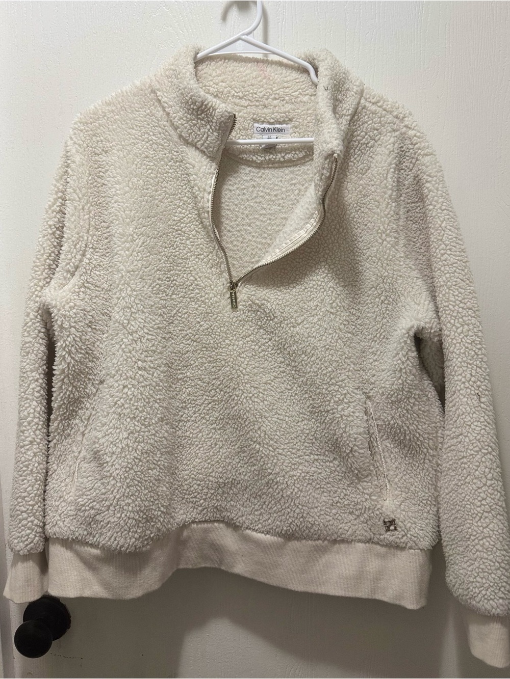 Calvin Klein Ivory Sherpa Quarter-Zip Pullover